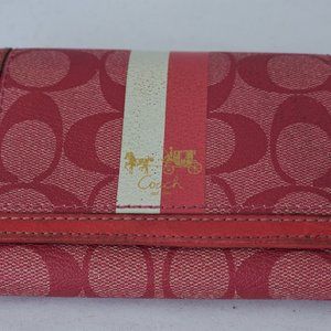 COACH CANVAS AND LEATHER PINK TRI FOLD WALLET